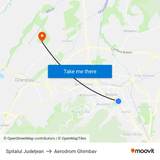 Spitalul Județean to Aerodrom Ghimbav map