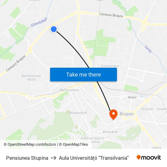 Pensiunea Stupina to Aula Universității “Transilvania” map