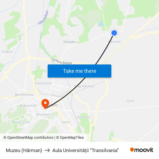 Muzeu (Hărman) to Aula Universității “Transilvania” map