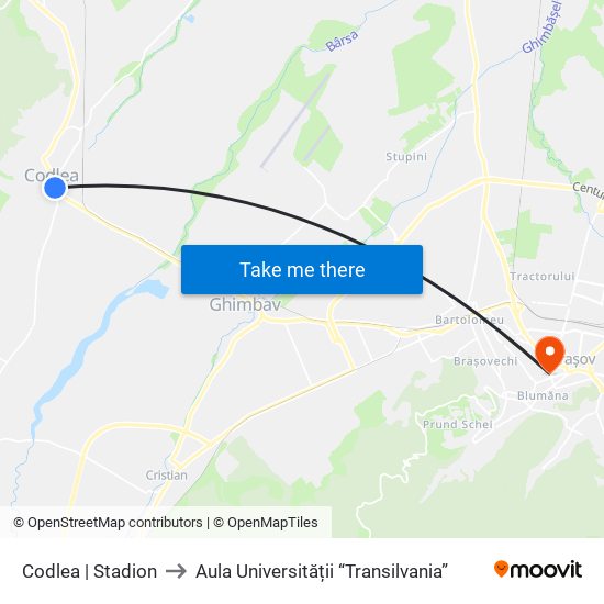 Codlea | Stadion to Aula Universității “Transilvania” map