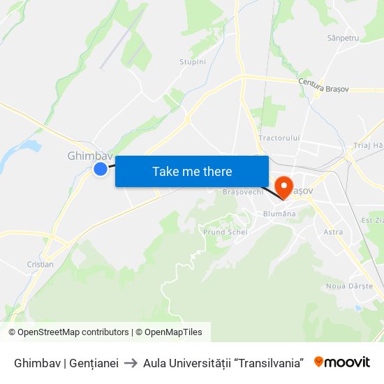 Ghimbav | Gențianei to Aula Universității “Transilvania” map