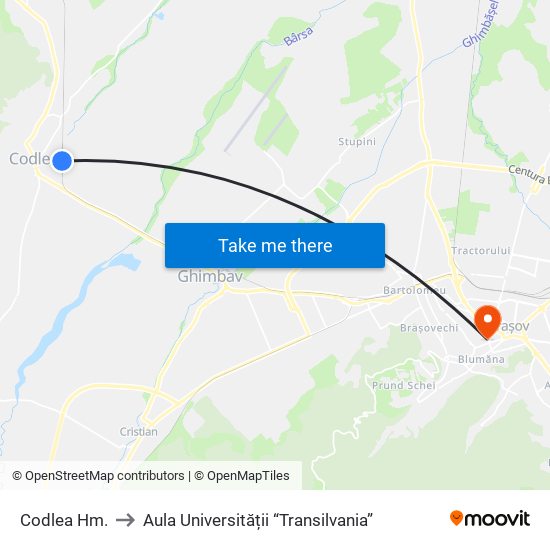 Codlea Hm. to Aula Universității “Transilvania” map