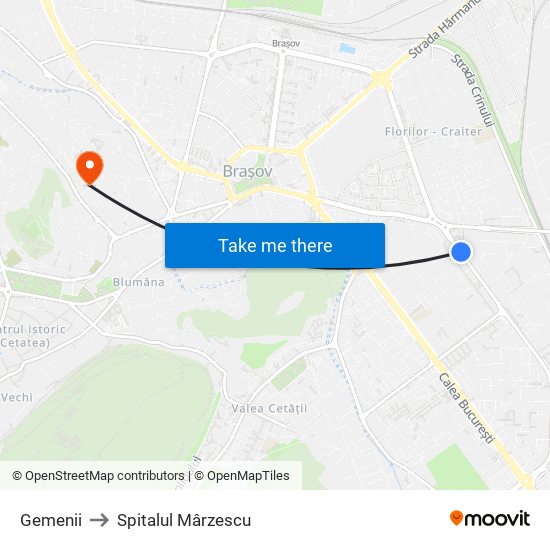 Gemenii to Spitalul Mârzescu map