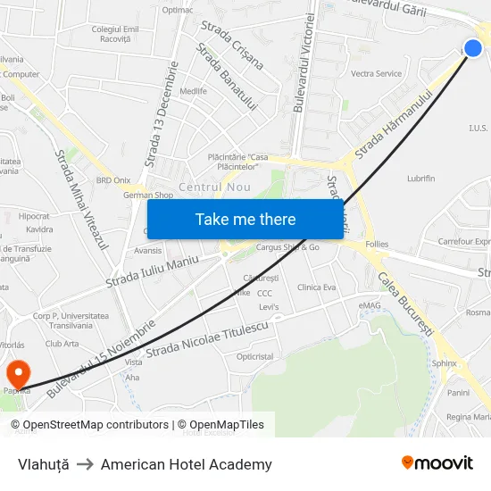 Vlahuță to American Hotel Academy map