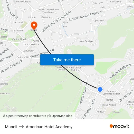 Muncii to American Hotel Academy map