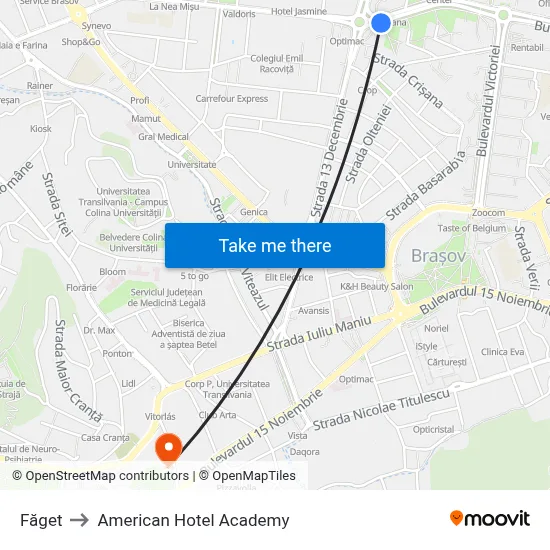 Făget to American Hotel Academy map