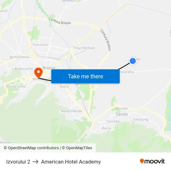 Izvorului 2 to American Hotel Academy map