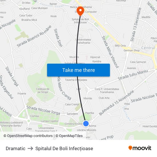 Dramatic to Spitalul De Boli Infecțioase map
