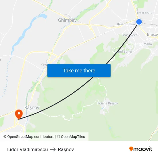 Tudor Vladimirescu to Râşnov map