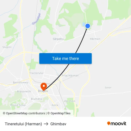 Tineretului (Harman) to Ghimbav map