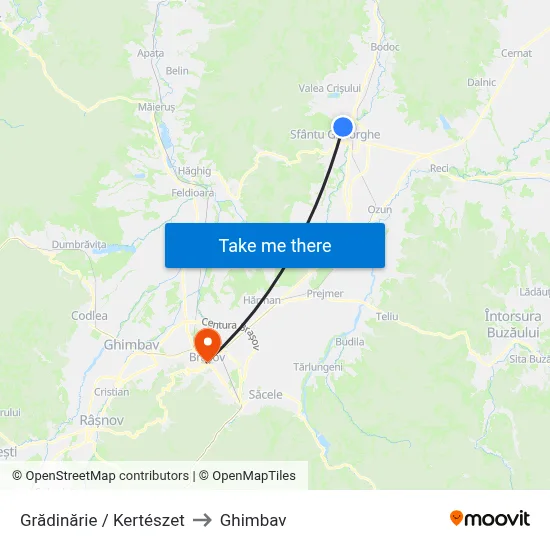 Grădinărie / Kertészet to Ghimbav map