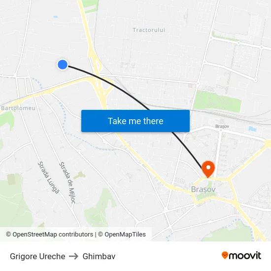 Grigore Ureche to Ghimbav map