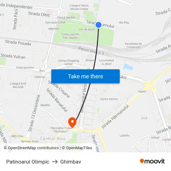 Patinoarul Olimpic to Ghimbav map