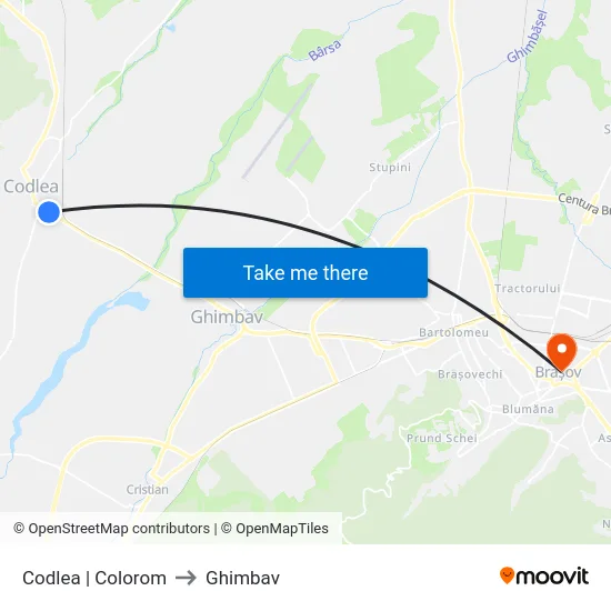 Codlea | Colorom to Ghimbav map