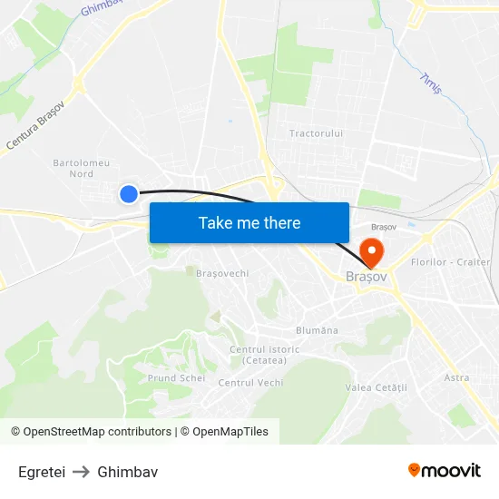 Egretei to Ghimbav map