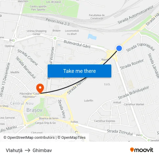 Vlahuță to Ghimbav map