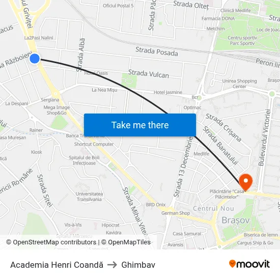 Academia Henri Coandă to Ghimbav map
