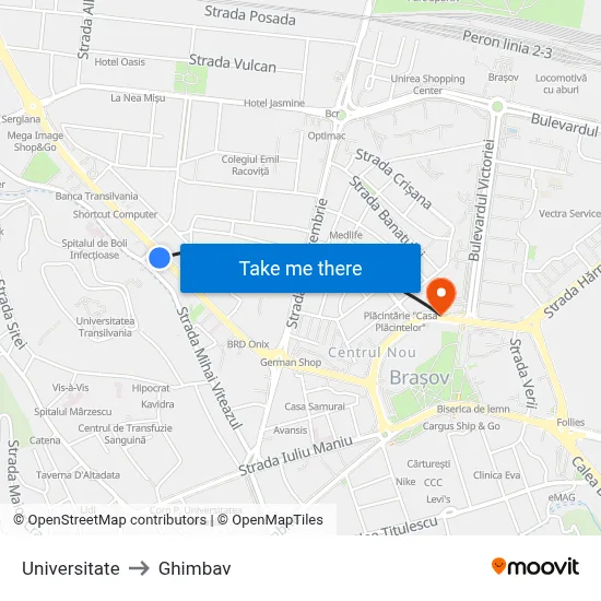 Universitate to Ghimbav map