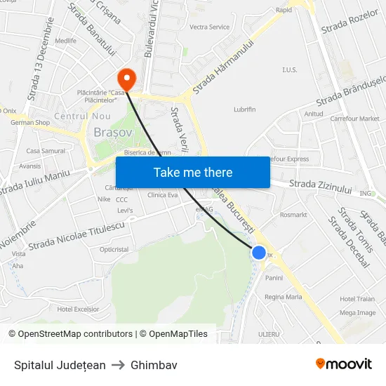 Spitalul Județean to Ghimbav map