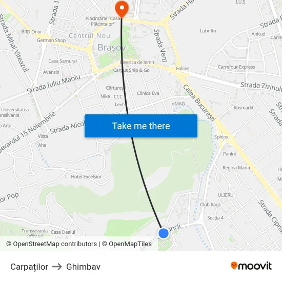 Carpaților to Ghimbav map