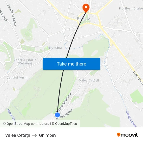 Valea Cetății to Ghimbav map