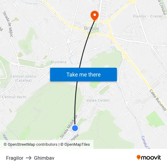 Fragilor to Ghimbav map