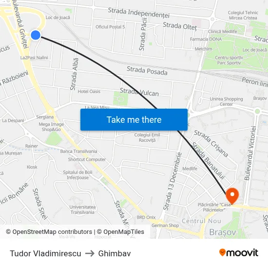 Tudor Vladimirescu to Ghimbav map