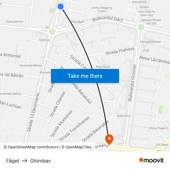 Făget to Ghimbav map