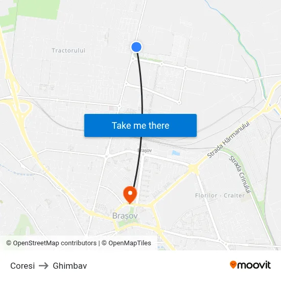 Coresi to Ghimbav map