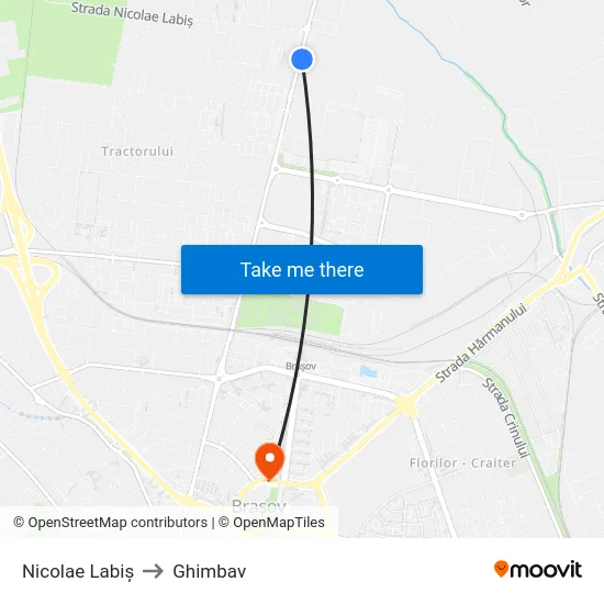 Nicolae Labiș to Ghimbav map