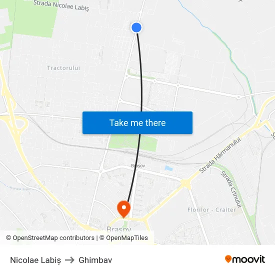 Nicolae Labiș to Ghimbav map