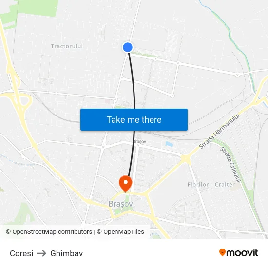 Coresi to Ghimbav map