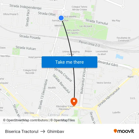 Biserica Tractorul to Ghimbav map