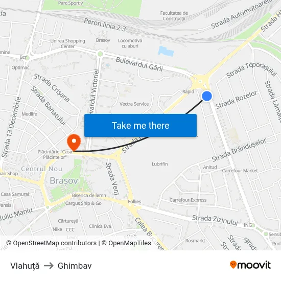 Vlahuță to Ghimbav map