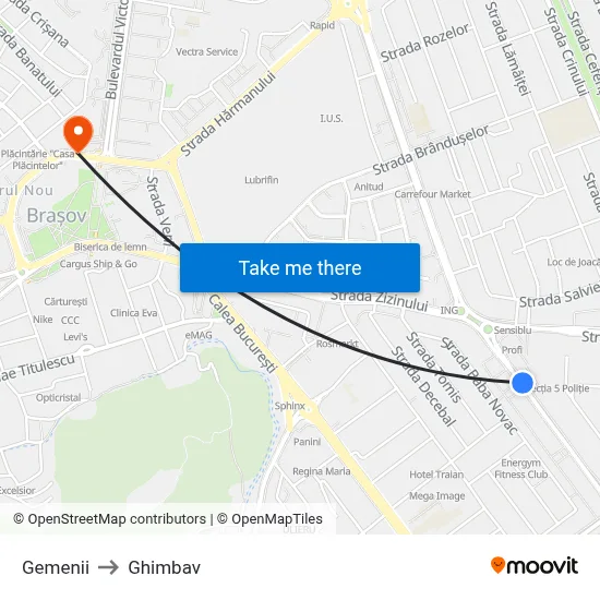 Gemenii to Ghimbav map