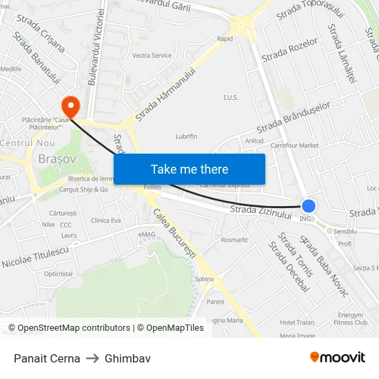 Panait Cerna to Ghimbav map