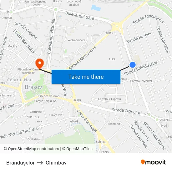 Brândușelor to Ghimbav map