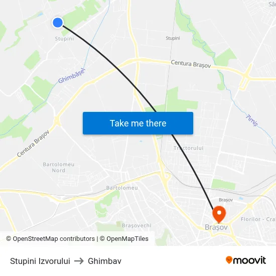 Stupini Izvorului to Ghimbav map