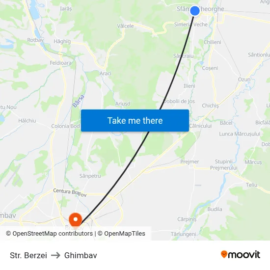 Str. Berzei to Ghimbav map