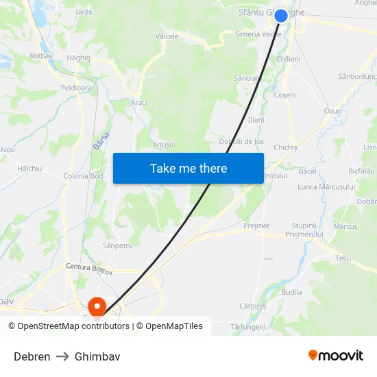 Debren to Ghimbav map