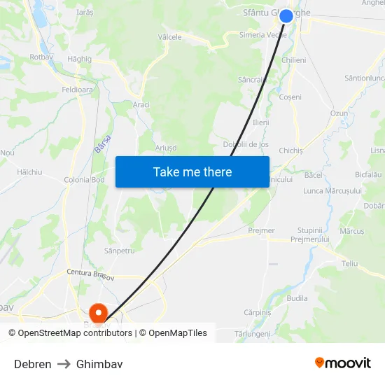 Debren to Ghimbav map
