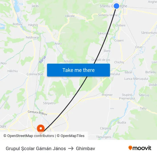 Grupul Şcolar Gámán János to Ghimbav map