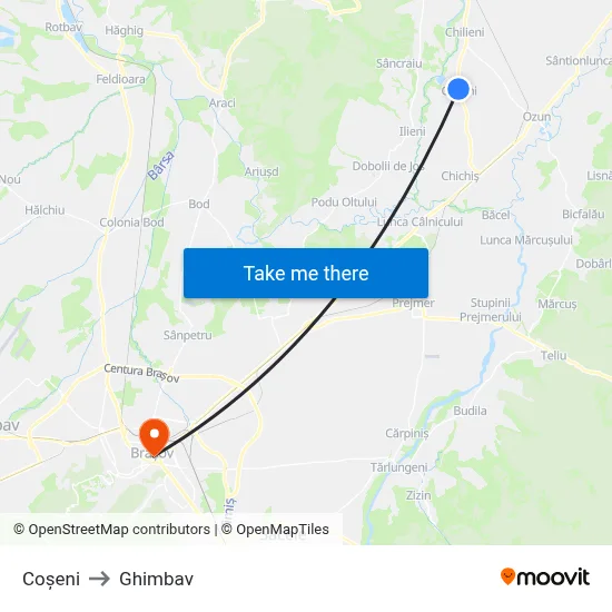 Coșeni to Ghimbav map