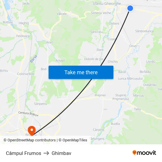 Câmpul Frumos to Ghimbav map