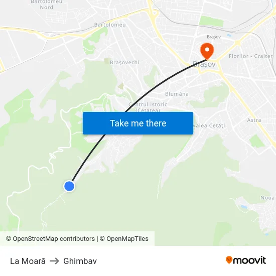 La Moară to Ghimbav map
