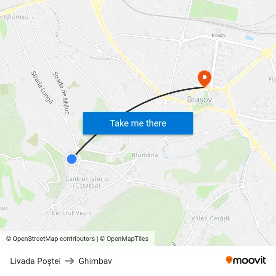 Livada Poștei to Ghimbav map