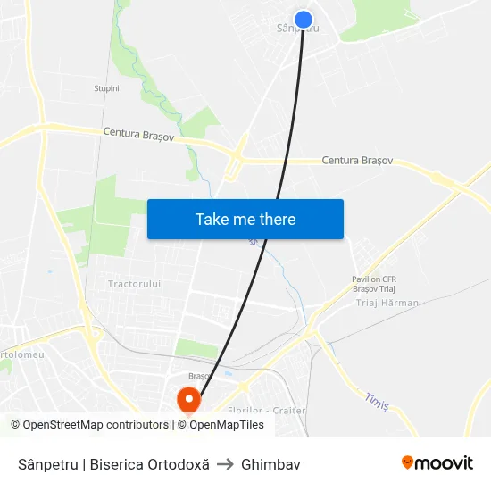 Sânpetru | Biserica Ortodoxă to Ghimbav map