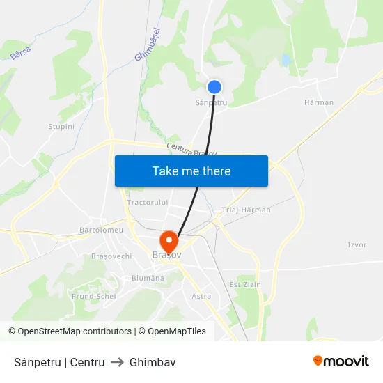 Sânpetru | Centru to Ghimbav map