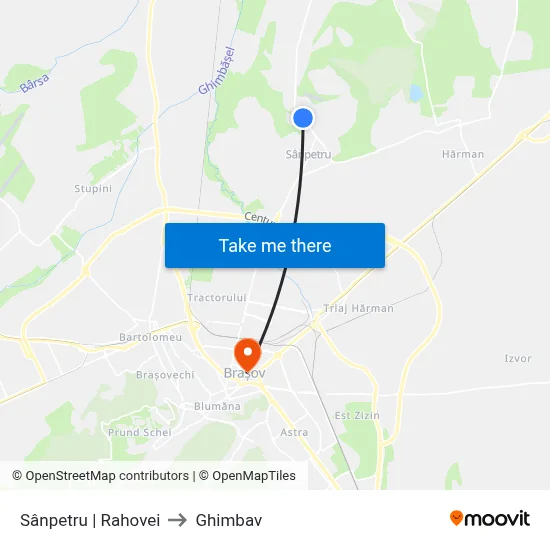 Sânpetru | Rahovei to Ghimbav map