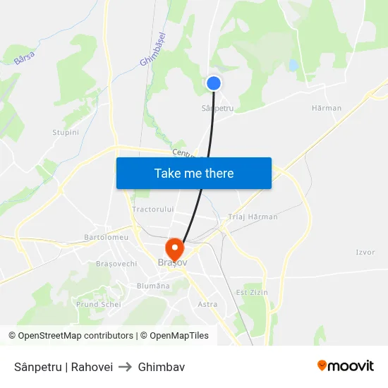 Sânpetru | Rahovei to Ghimbav map